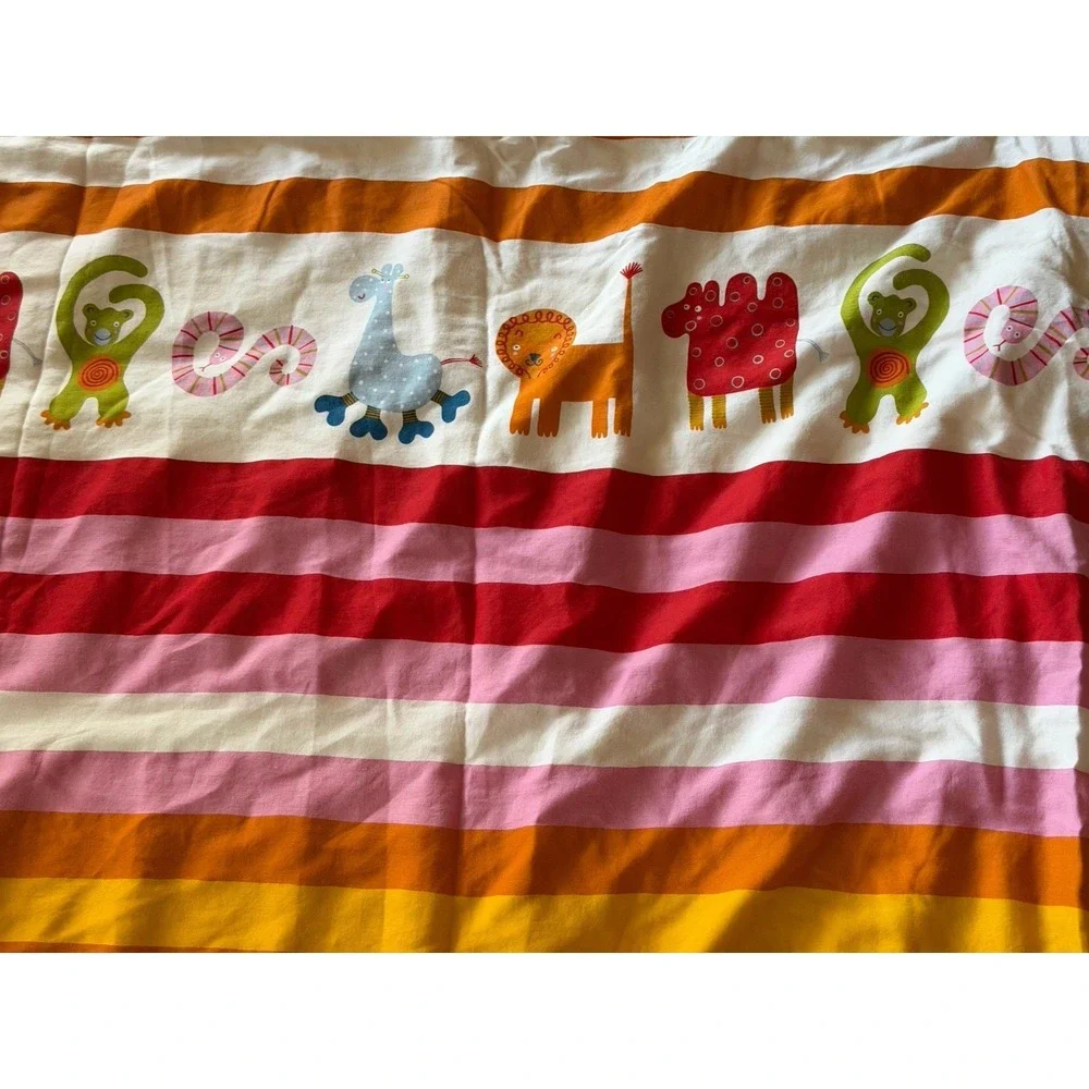 Vintage IKEA Barnslig Rand Animal Stripe Twin Duvet Cover Case 2 PC Orange Pink